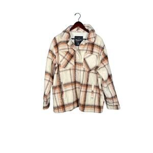 Hollister Jacket Womens XL Brown/Cream Plaid Lined Button-up Pockets Streetwear